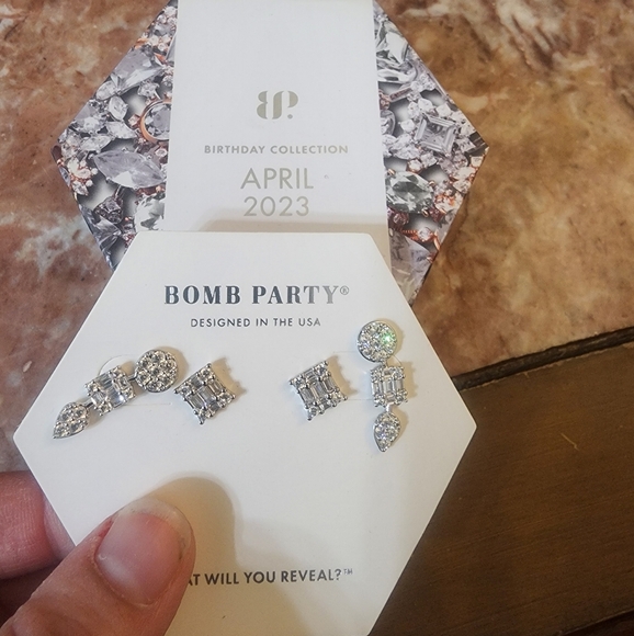 Working Wonders" Diamond Cubic Zirconia Rhodium Plating Silver Earrings - April - Picture 2 of 3